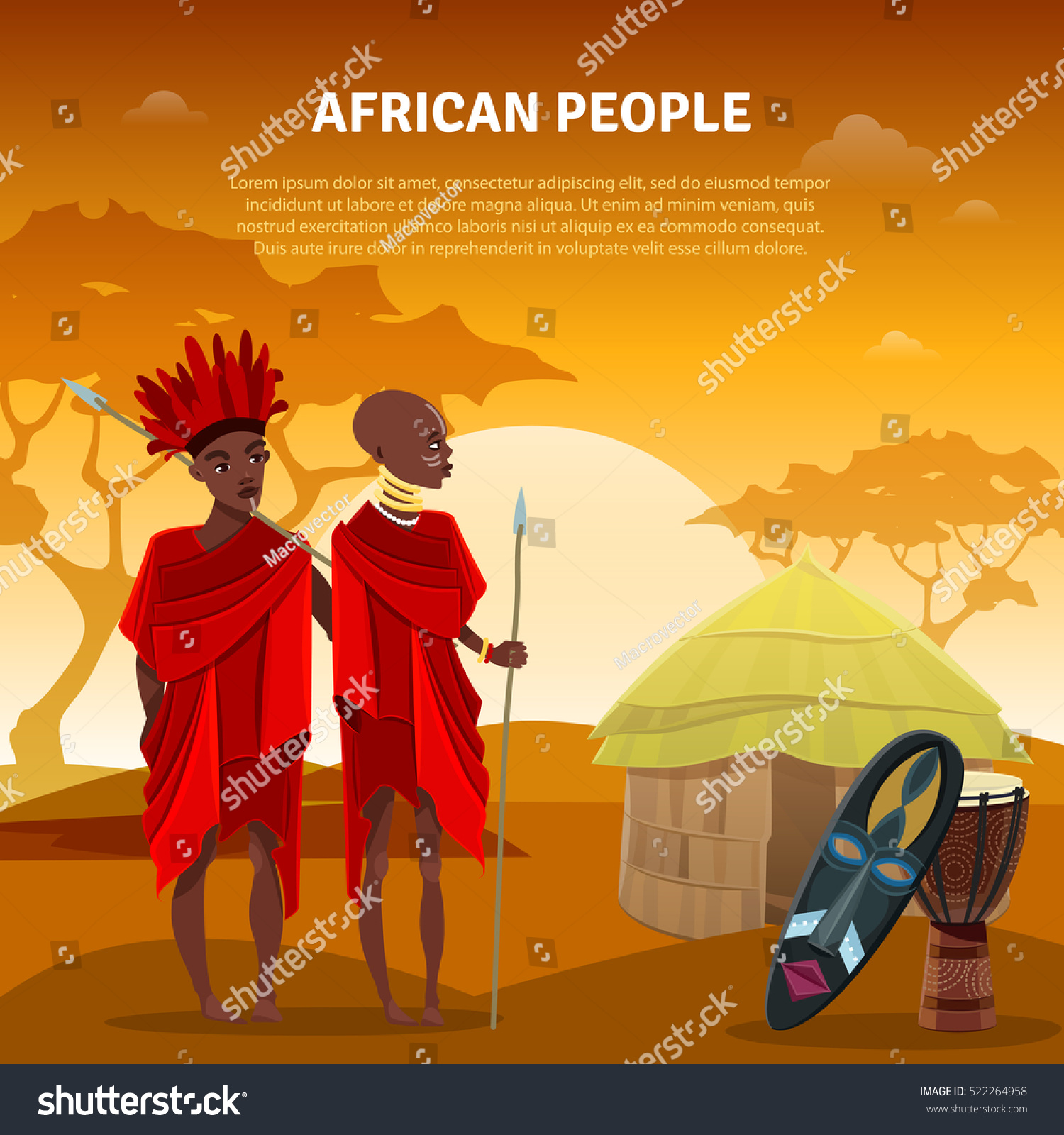 SVG of African ethnic tribal customs rituals and culture flat natural background poster with traditional ceremonial mask vector illustration svg