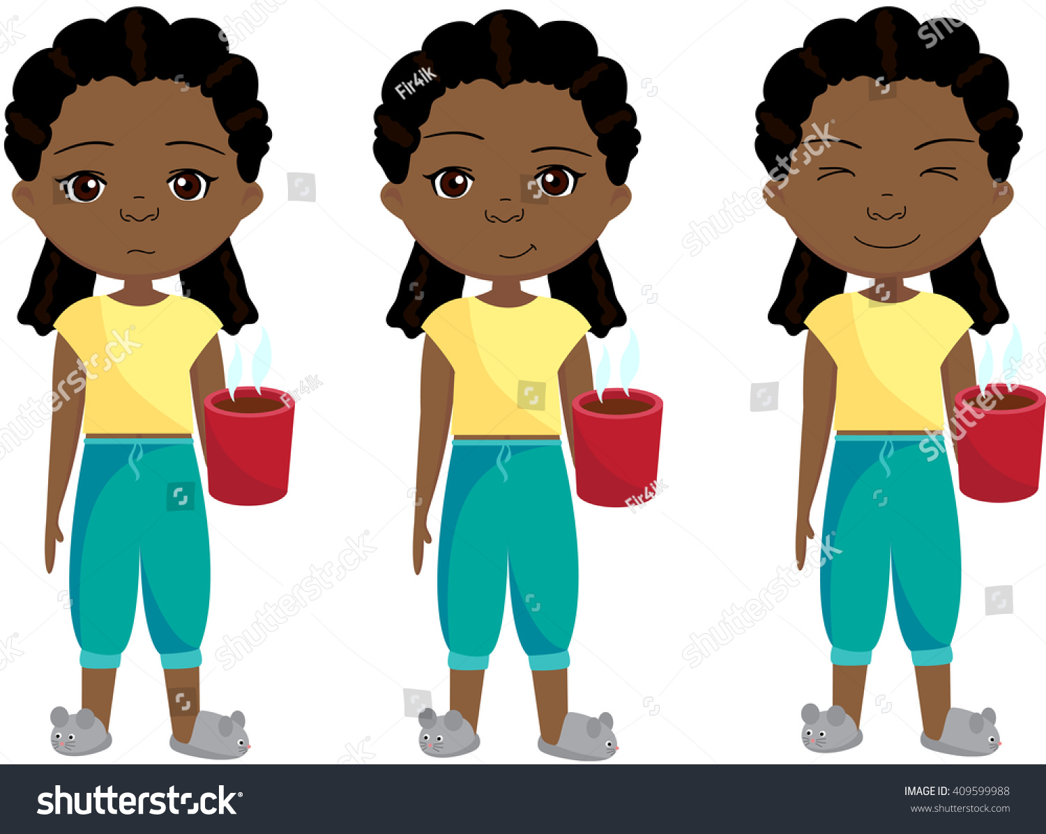 African Girl Coffee Sleepy Cheerful Cartoon Stock Vector (Royalty Free ...