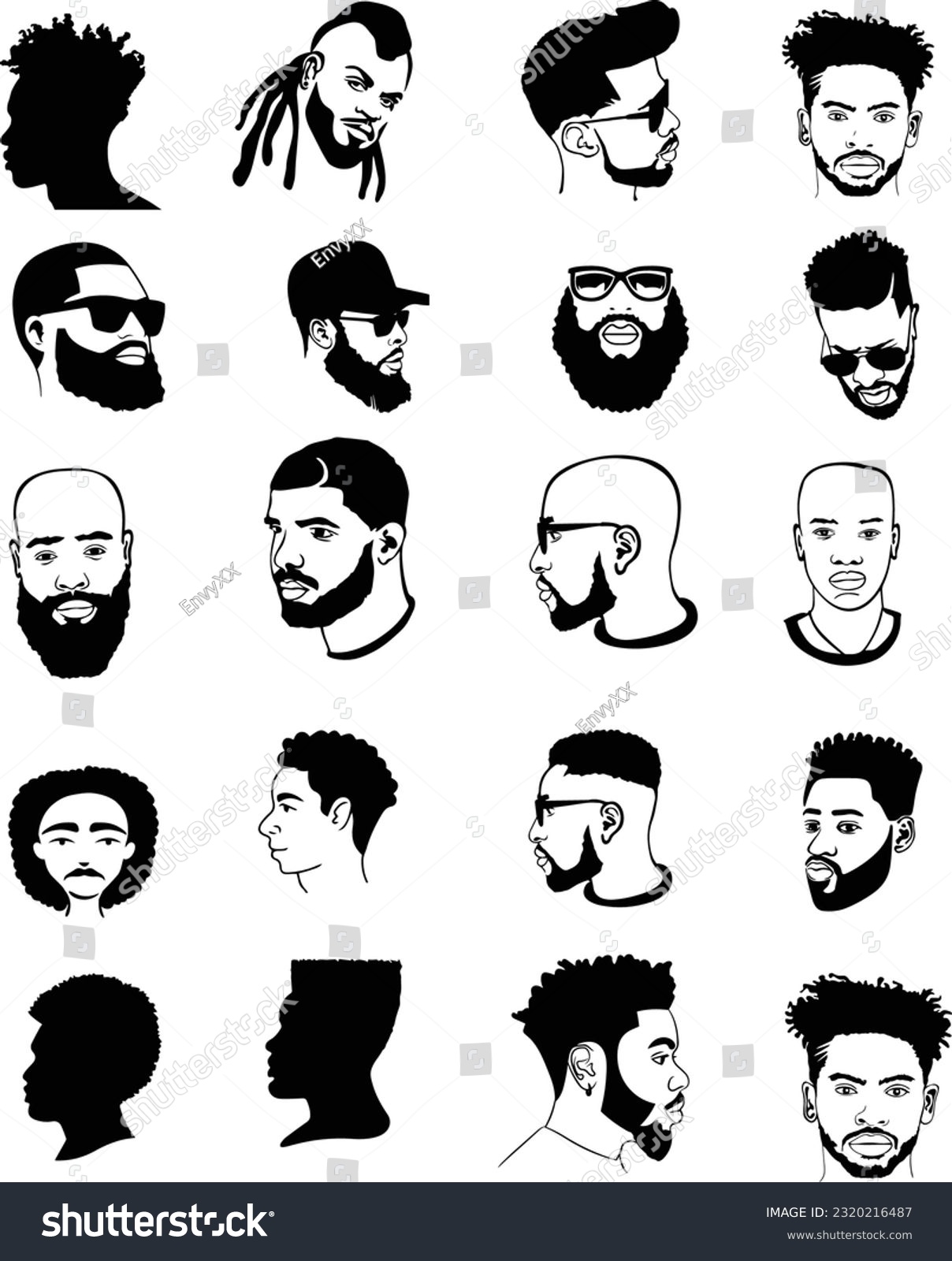 SVG of African Men Vector, Afro Men, Black Man Vector, African American Black African American afro male face, curls hair style Black men Silhouettes  svg