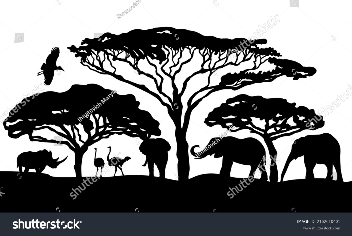 African Nature Silhouette Vector Illustration Stock Vector (Royalty ...