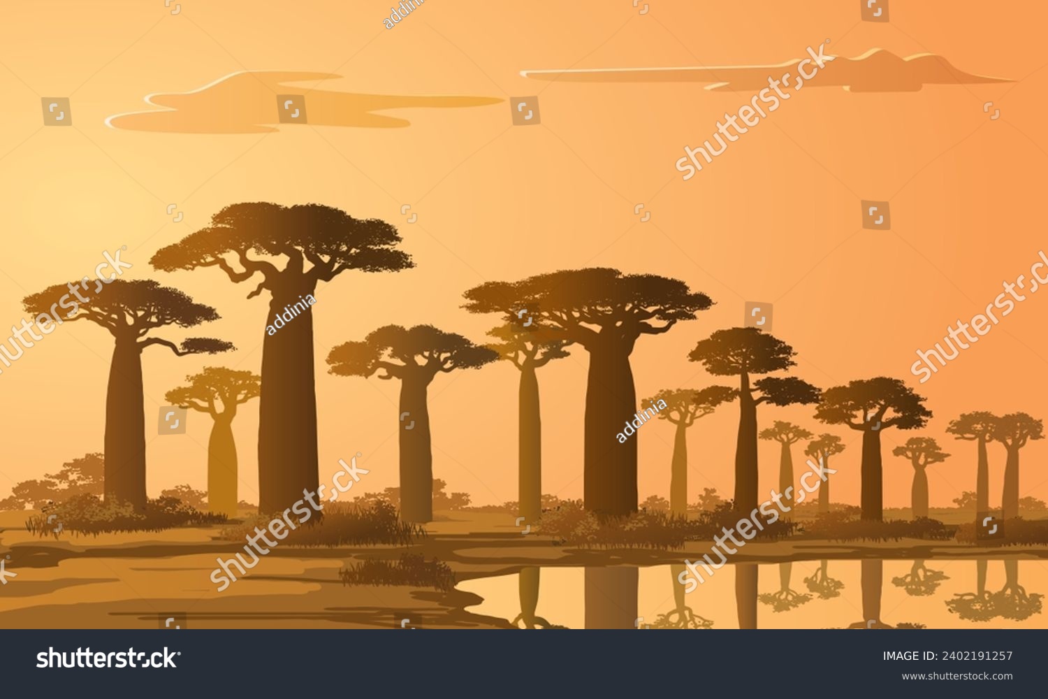 SVG of African Nature with Baobab Trees, Madagascar Landscape, vector illustration isolated, eps svg
