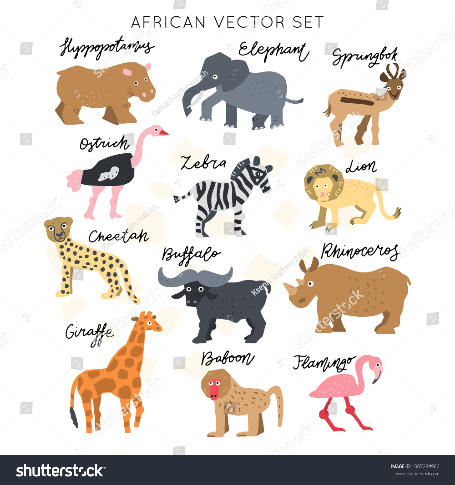 African Safari Animals Clipart Vector Set Stock Vector (Royalty Free