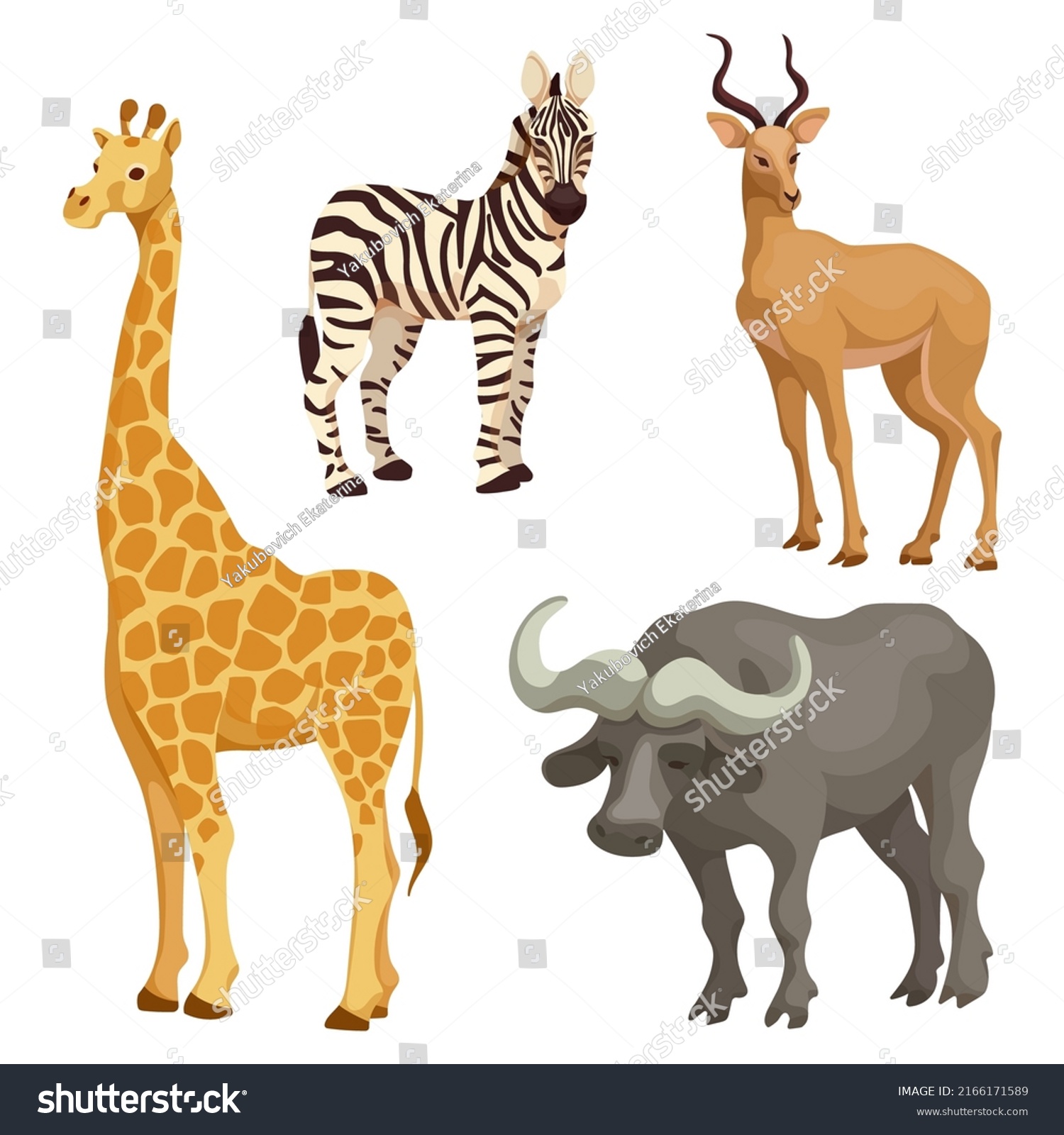 African Savanna Animals Setcartoon Vector Graphics Stock Vector ...