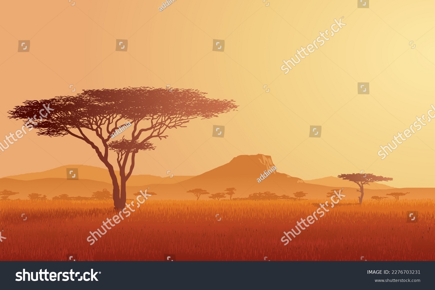 SVG of African Savannah at the Evening. African Nature, Meadow, Grassland. Vector illustration isolated, eps  svg