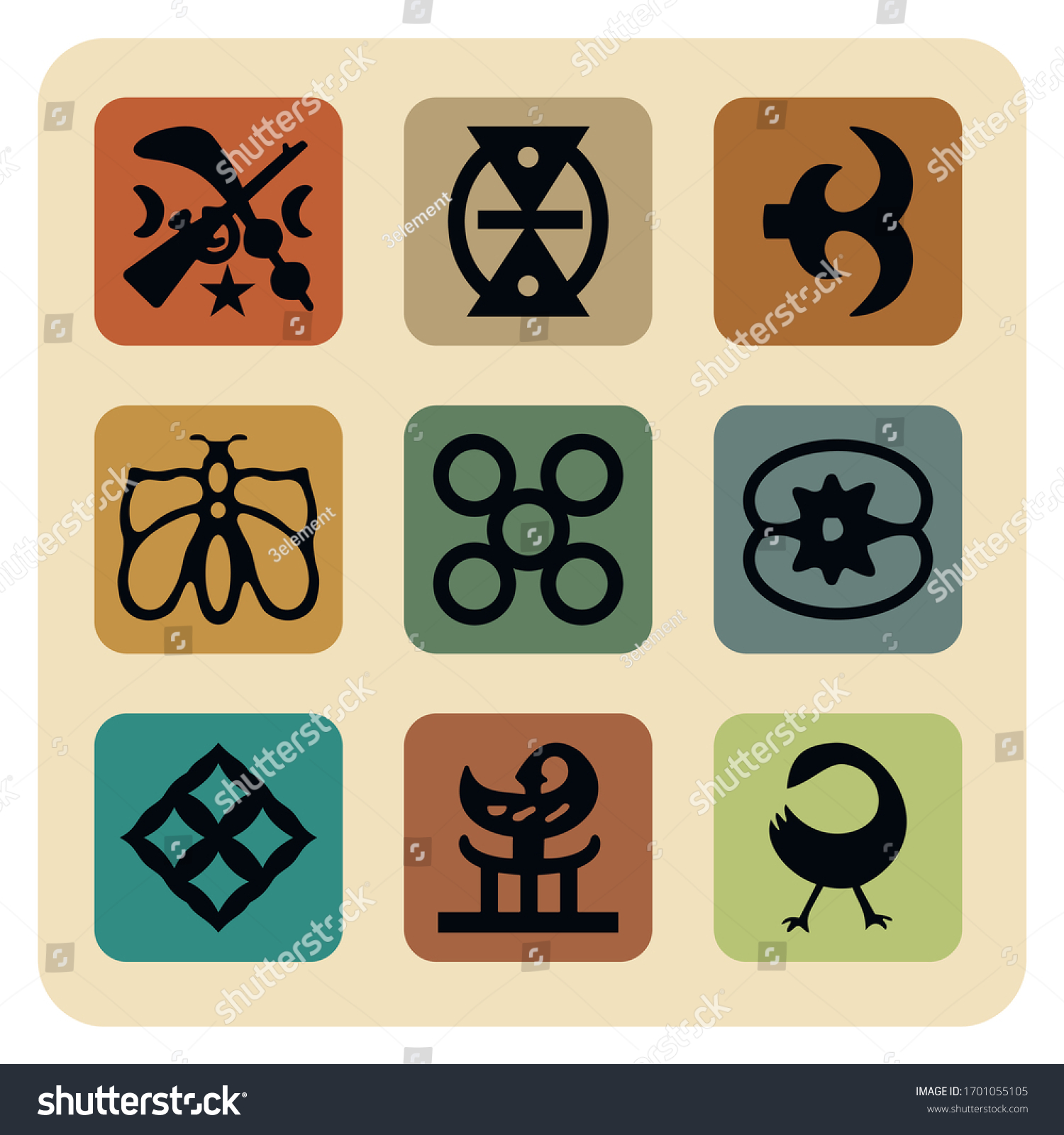 African Adinkra Symbol Icon Set Stock Vector Illustra