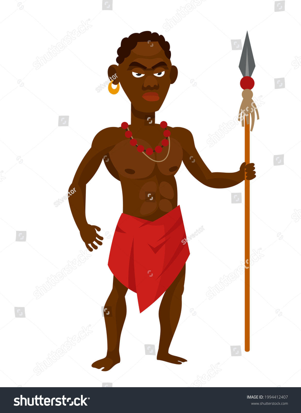 African Tribal Warrior Holding Spear Male Stock Vector (Royalty Free ...