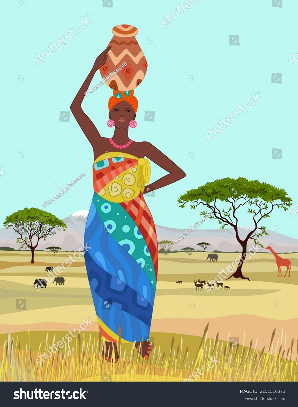 African Woman Carrying Vase Water On Stock Vector (Royalty Free ...