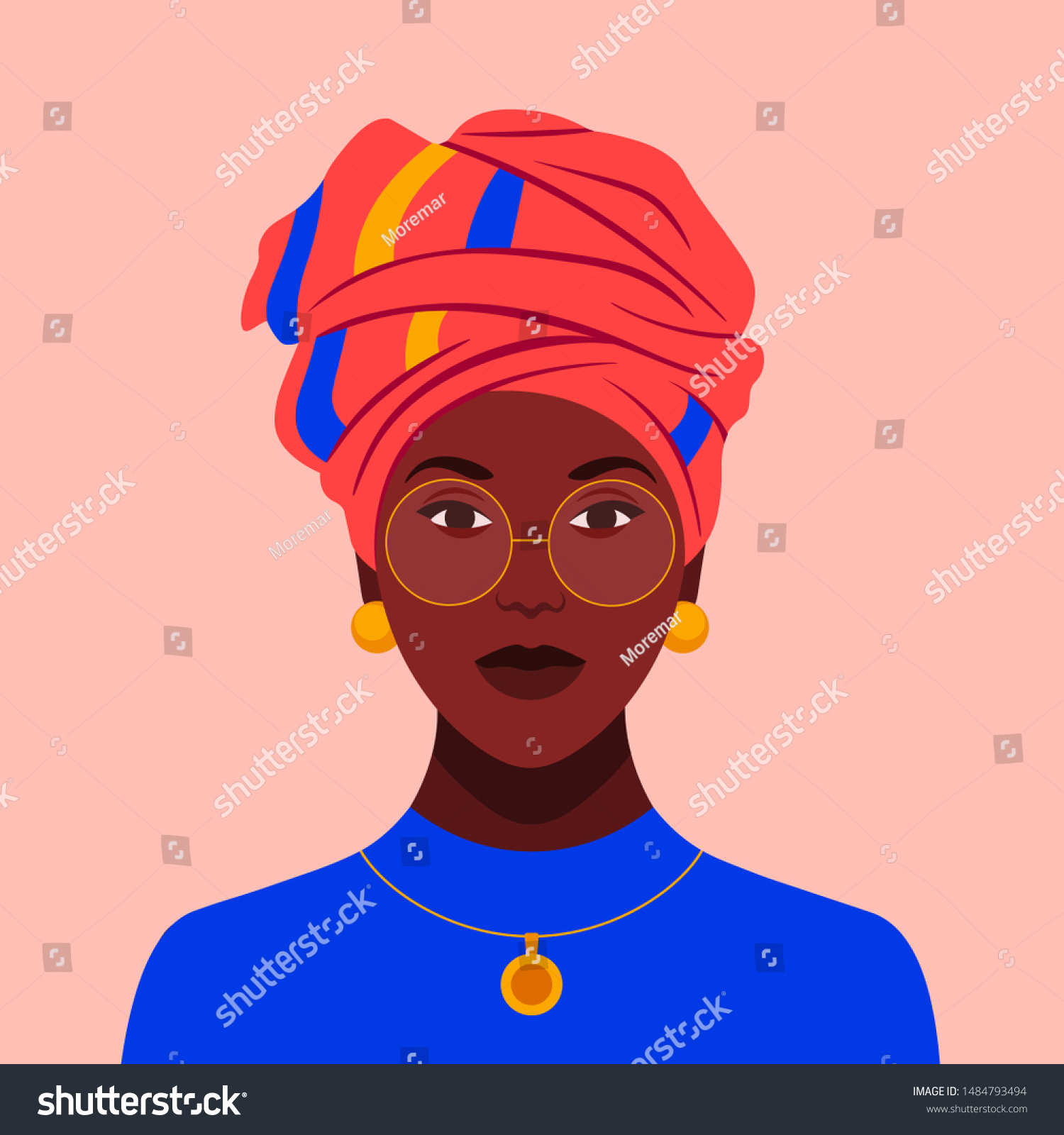 African Woman Glasses Traditional Headdress Avatar Stock Vector Royalty Free 1484793494 0611