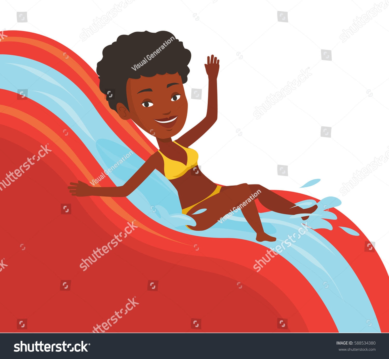 African Woman Riding Down Water Slide Stock Vector Royalty Free