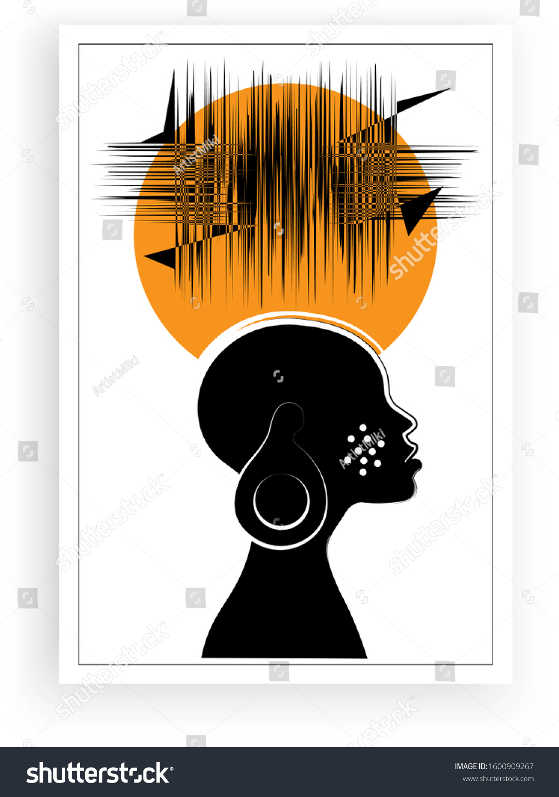 African Woman Silhouette On Sunset Illustration Stock Vector (Royalty