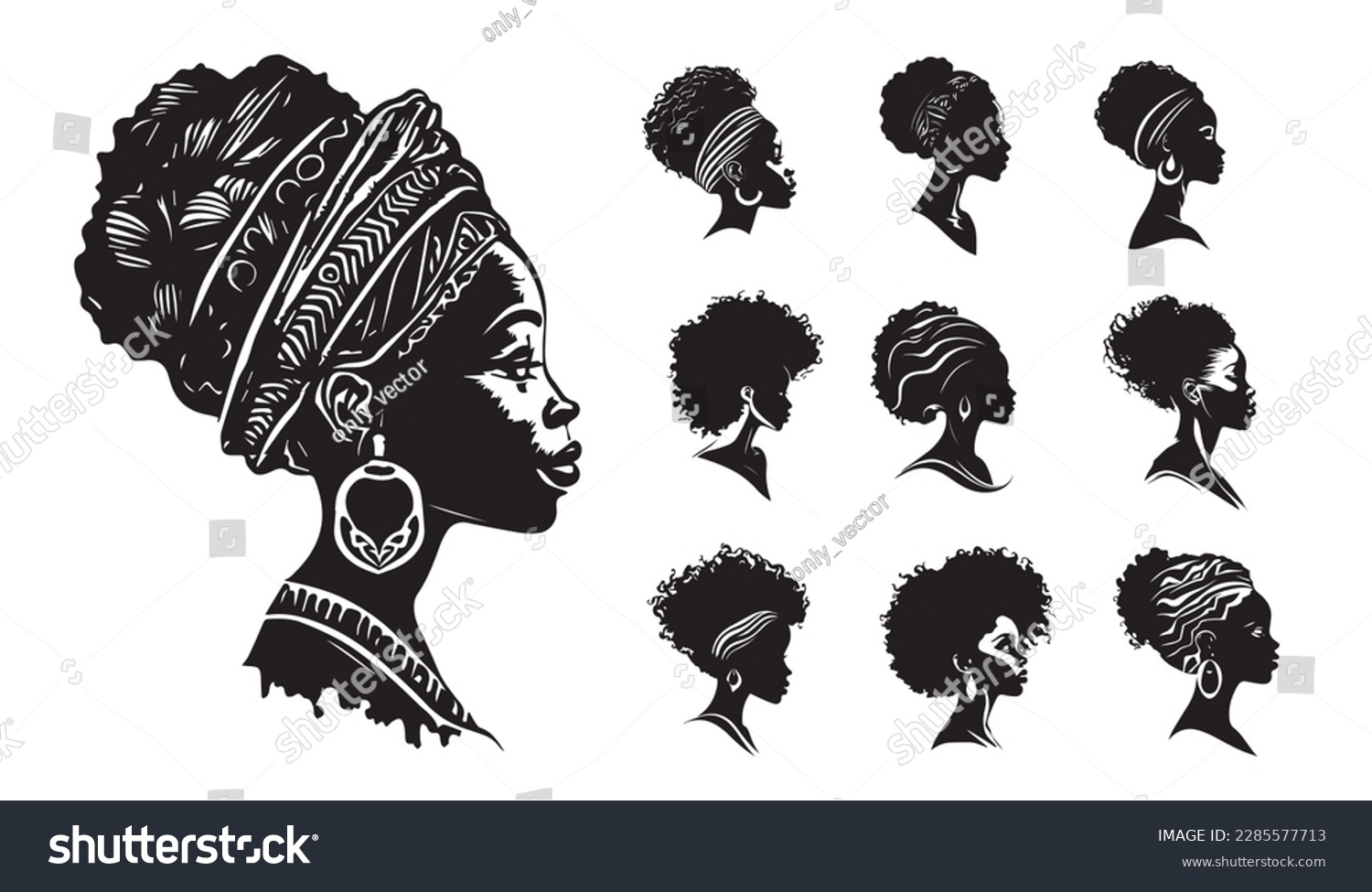 SVG of African woman. Vector illustration of female from Africa. Black and white silhouette svg, laser cutting cnc. svg