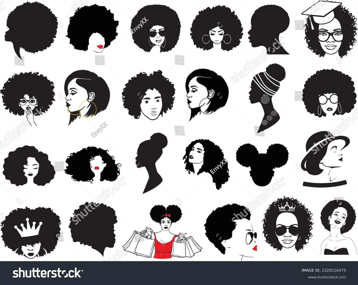 SVG of African Women Vector, Afro Queen, Afro Woman Vector Bundle, African American EPS, Afro Lady Vector, African Girl Cut File Set  svg