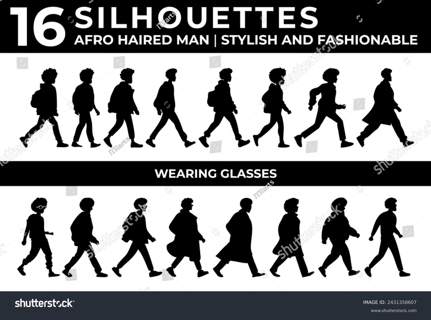 SVG of afro haired man silhouettes set, stylish and fashionable svg