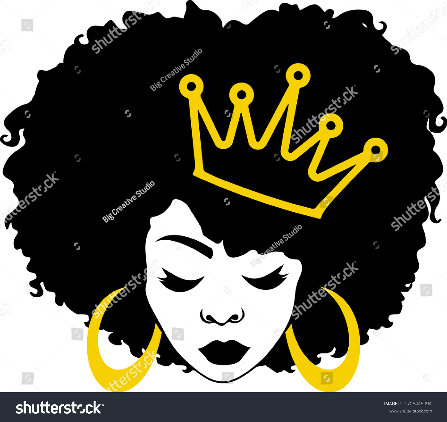 アフロ クイーン 黒人女性 アフリカ系アメリカ人 アフロ女性 かわいい のベクター画像素材 ロイヤリティフリー