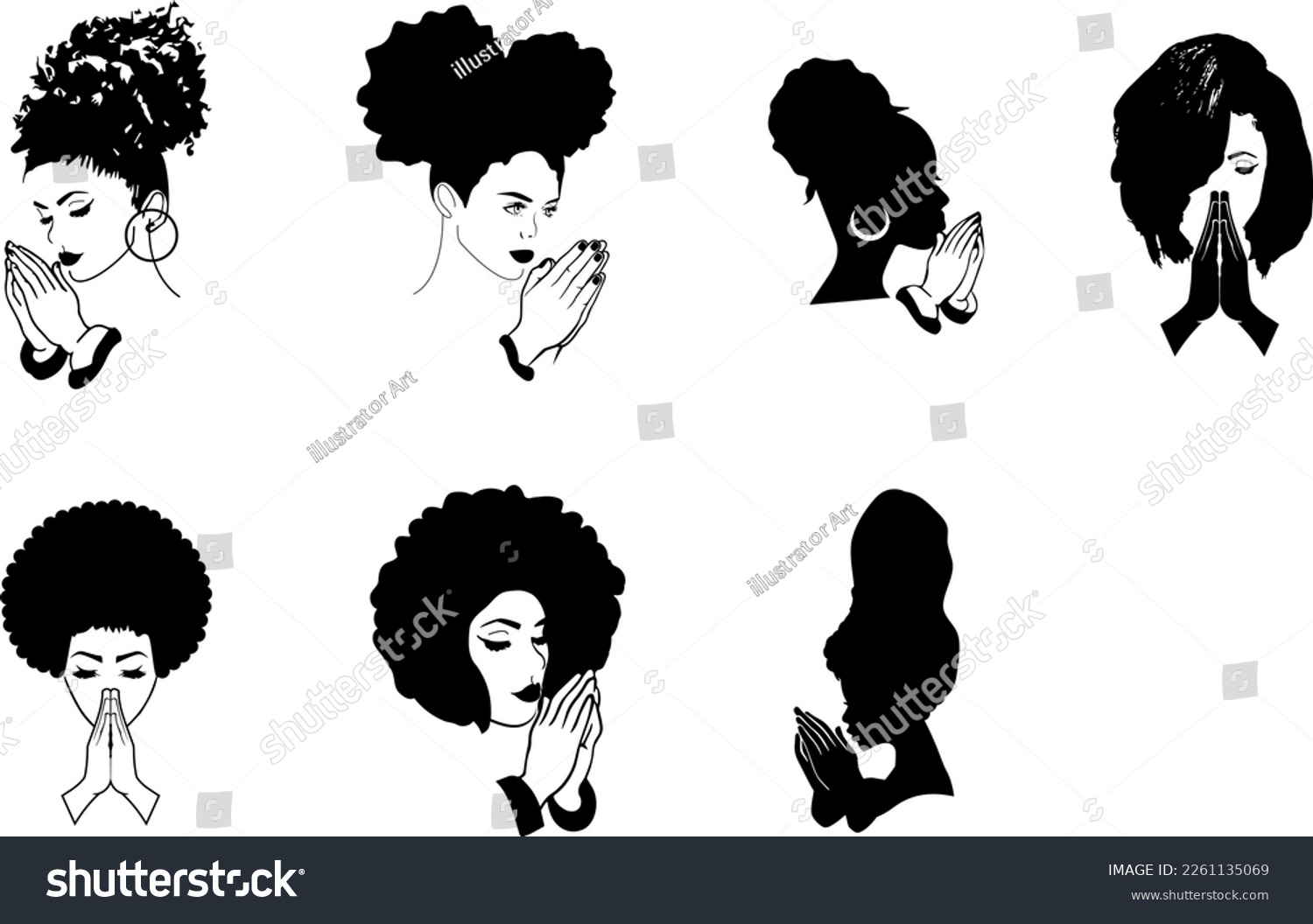 SVG of Afro Women Praying SVG, Afro Women Pray Bundle SVG svg