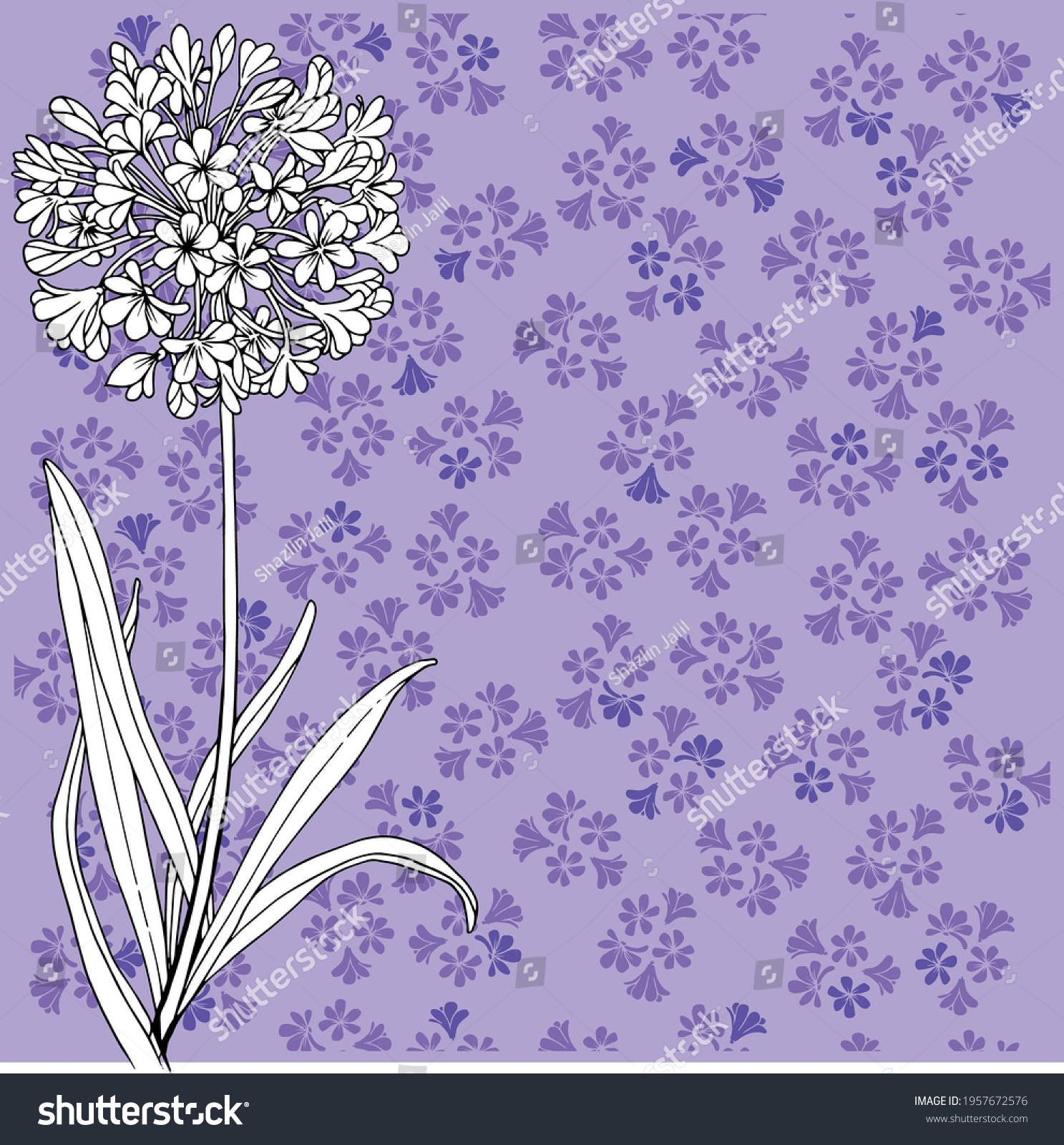 SVG of Agapanthus floral design and seamless pattern. Hand drawn flower vector design elements design for paper, fabric, interior decor, fill, cover, wallpaper, wrapping paper. Vector illustration svg