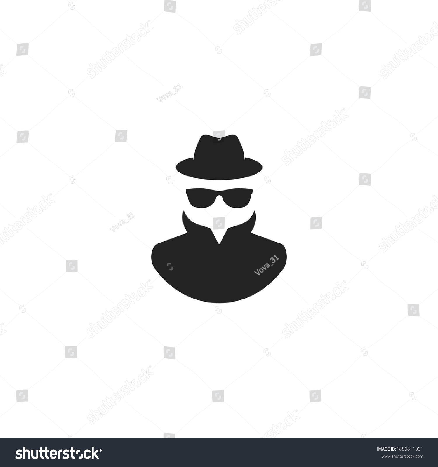 SVG of Agent icon. Spy sunglasses. Hat and glasses stock vector illustration flat style on white background svg