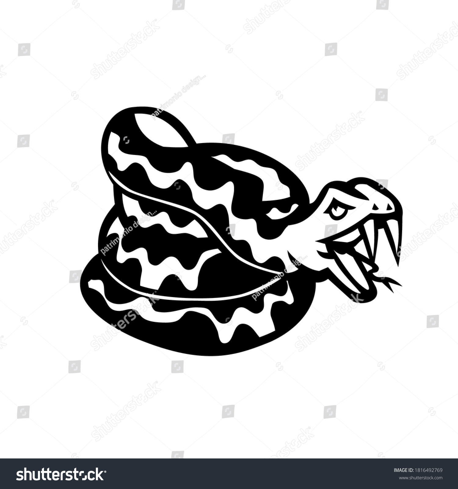 SVG of Aggressive Coiled Snake Viper or  Python Mascot Retro Black and White svg