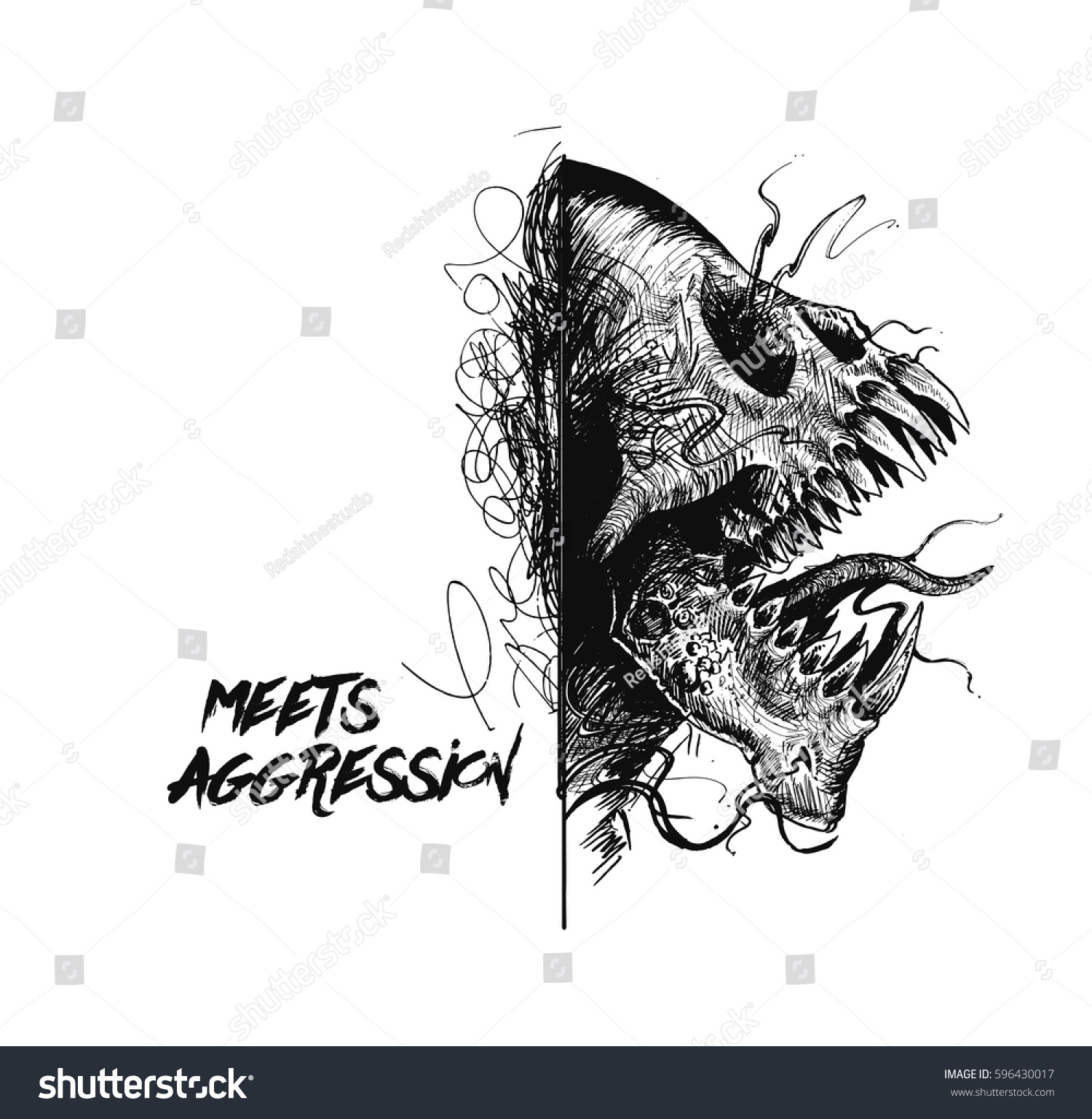 aggressive monster tattoo design hand drawn stock vector 596430017 aggressive monster tattoo design hand drawn stock vector 596430017
