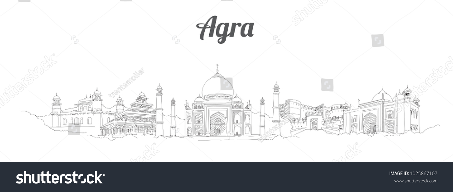 Agra City Panoramic Vector Hand Drawing Stock Vector (Royalty Free ...