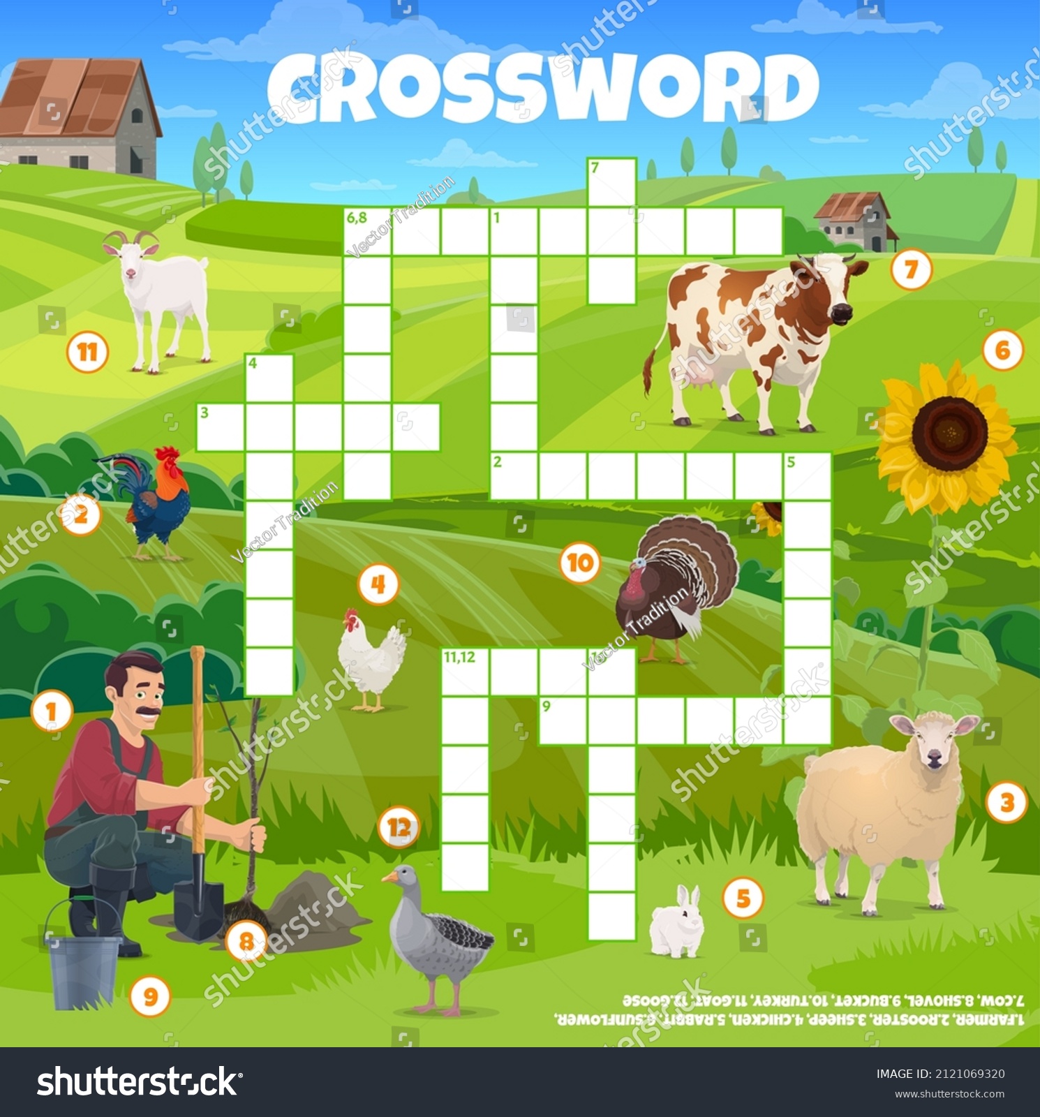 Agriculture Farming Crossword Puzzle Game Vector Stock Vector (Royalty