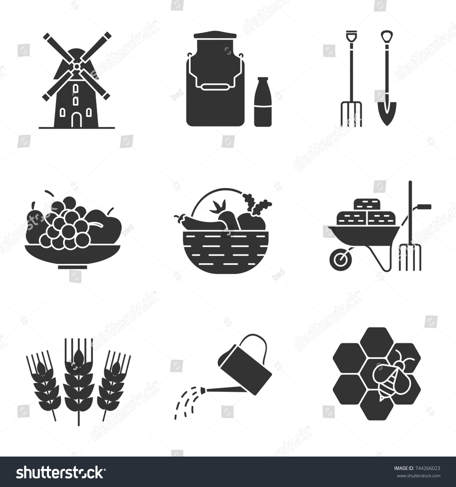 Agriculture Glyph Icons Set Farming Windmill Stock Vector Royalty Free 744266023 Shutterstock