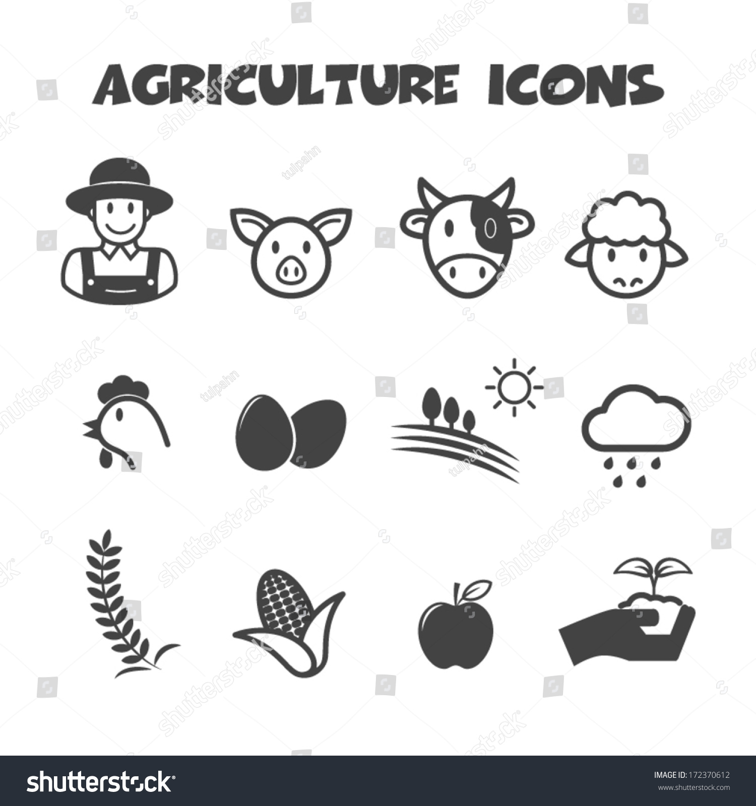 Agriculture Icons Mono Vector Symbols Stock Vector Royalty Free 172370612