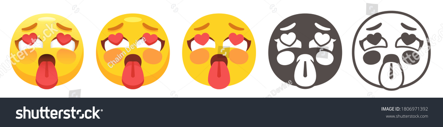 Ahegao Emoji Freude Oder Ekstase Gesichtsausdruck Gelbes Emotikon Mit Rollenden Herzformigen Augen Hervorstehender Zunge Und Leicht