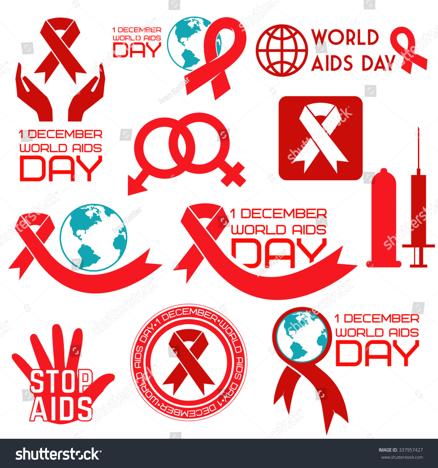 Aids Vector Badges Collection.Stop Aids Signs. Aids Red Ribbon. Aids ...