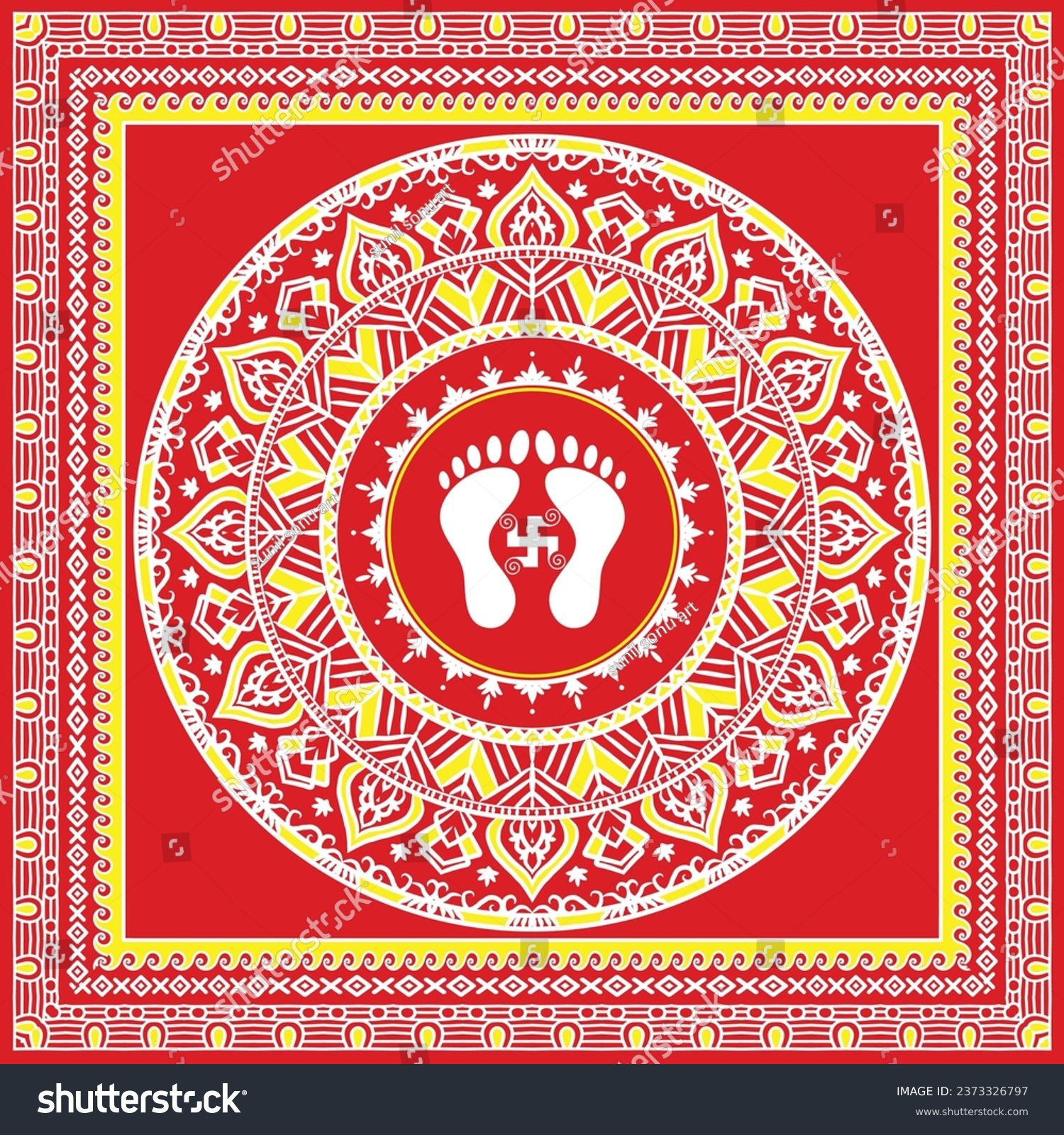 SVG of Aipan art traditional folk art, Maa laxmi footprint graphic with mandala pattern Design, Aipan art with lakshmi footprint, svg