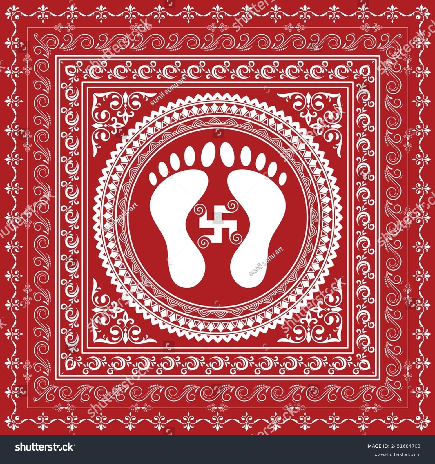 SVG of Aipan Design pattern for india festival vector red and white color	And footprints of Lakshmi Mata. svg