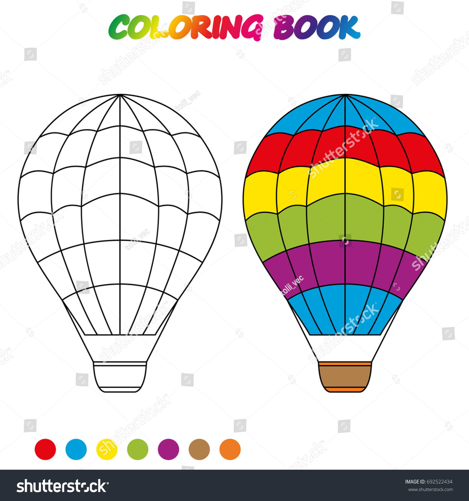 Air Balloon Coloring Page Worksheet Game Stock Vector Royalty Free 692522434