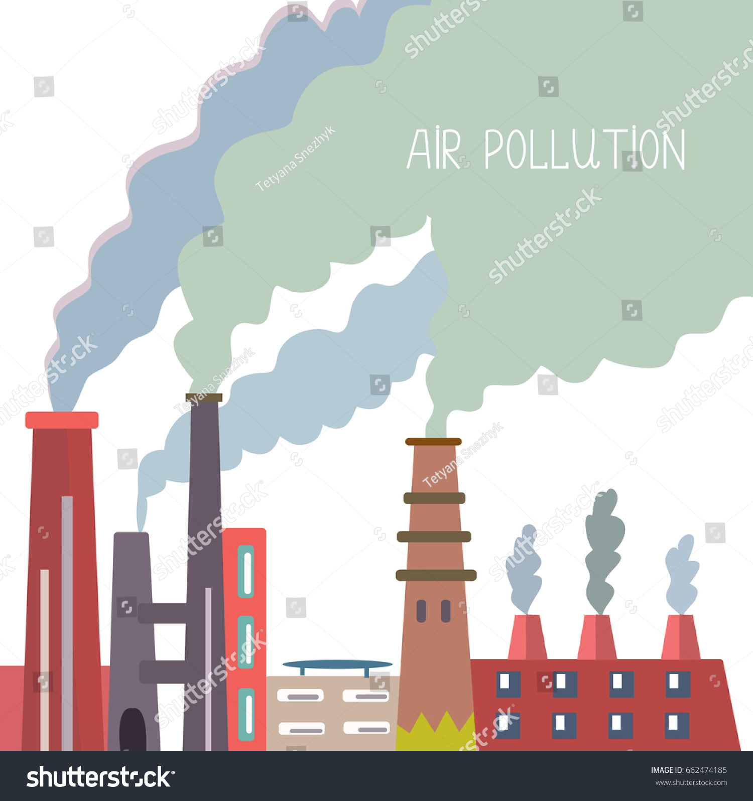 Air Pollution Background Pipes Smoke Vector Stock Vector 662474185 