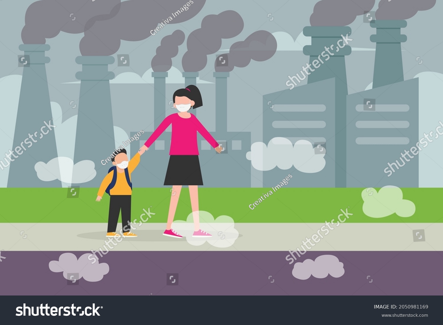 Air Pollution Vector Concept Mother His Stock Vector (royalty Free 