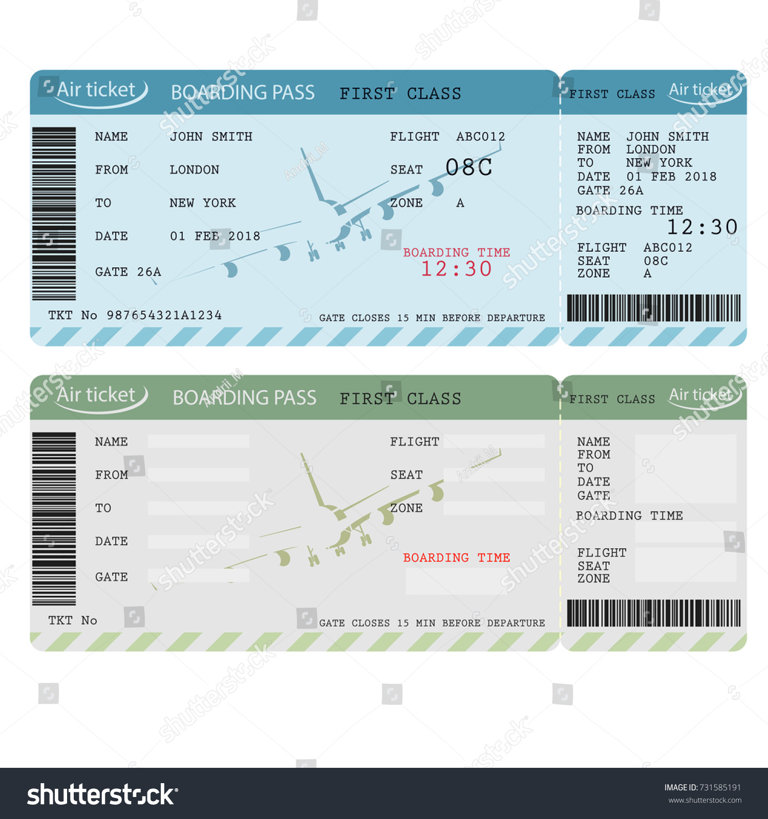 Air Ticket Barcode Airline Boarding Pass Stock Vector (Royalty Free ...