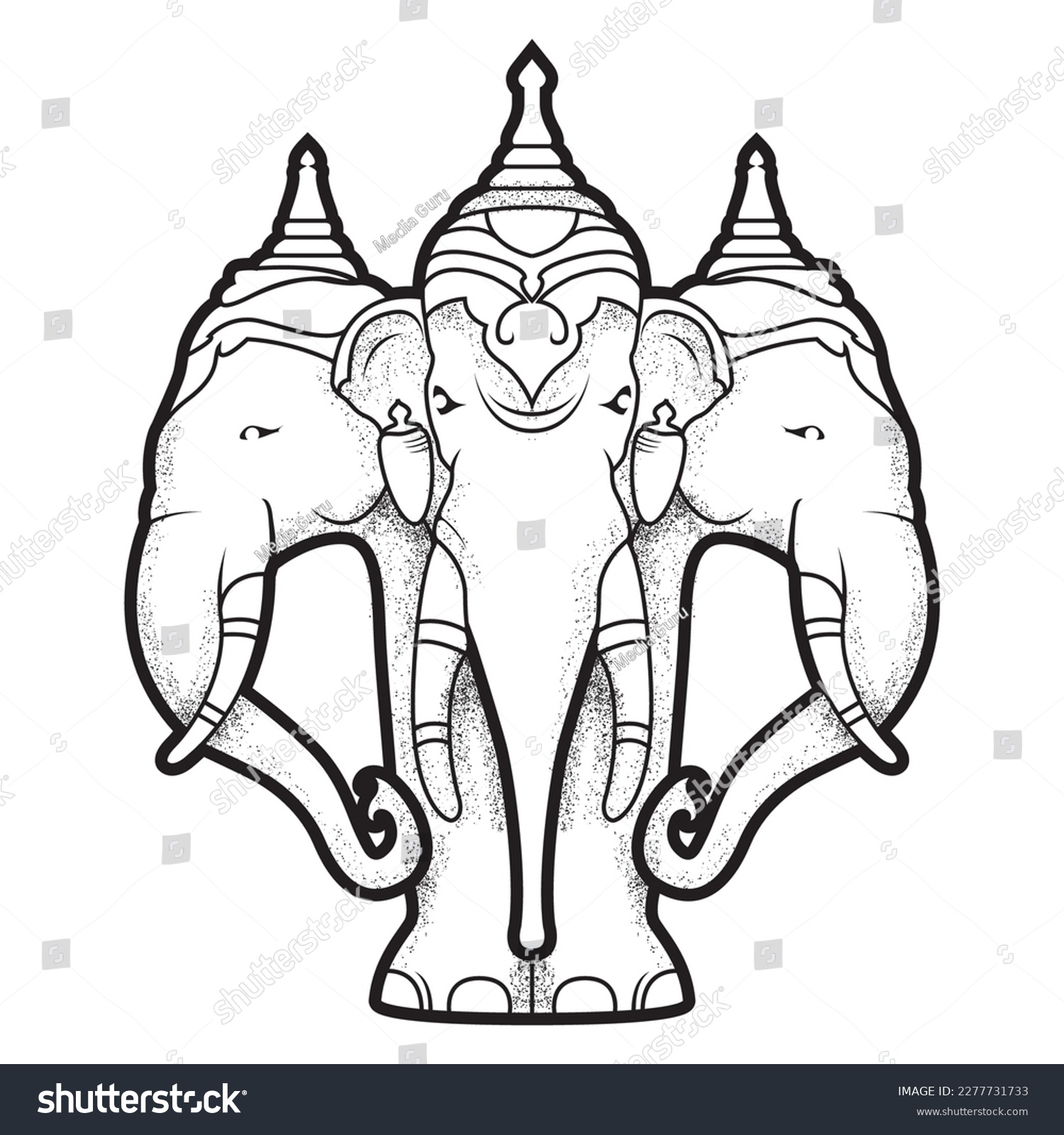 SVG of Airavata, mythological white elephant with many heads, abhra-matanga elephant of deity Indra, hindu mythology, vector svg