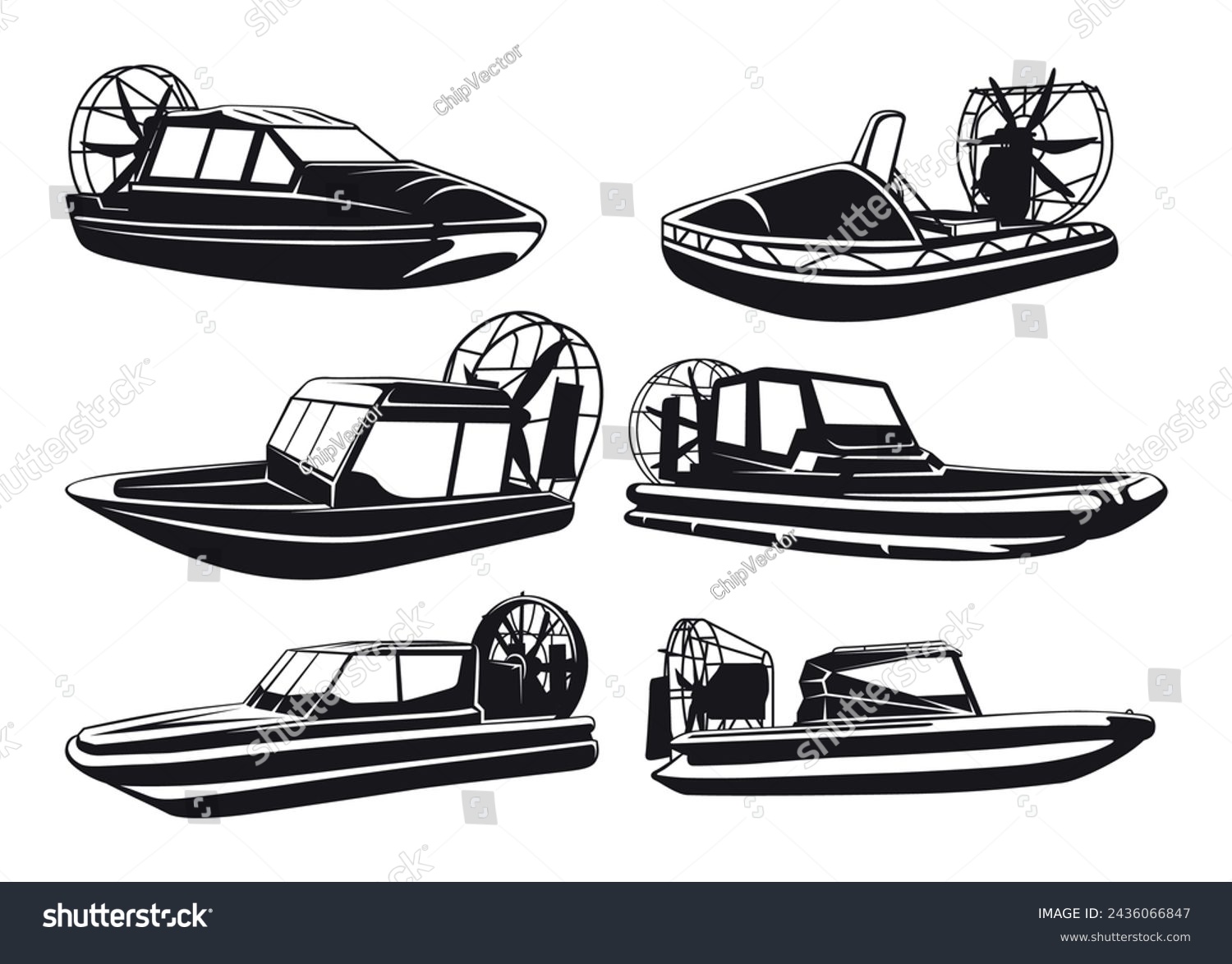 SVG of Airboat icon marine travel passenger speed transportation with propeller black monochrome set isometric vector illustration. Ship boat nautical vessel for sea river ocean water pond movement floating svg
