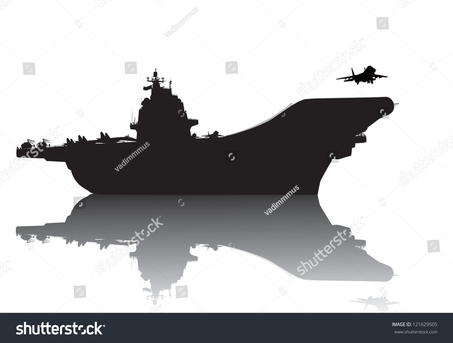 black aircraft carrier silhouette with jet clip art preview
