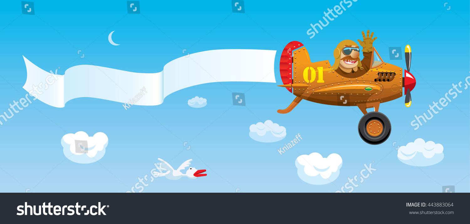 Aircraft Cartoon Style Plane Flying Against 库存矢量图 免版税