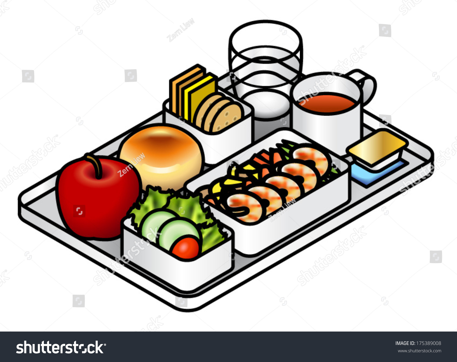 Airline Meal Lunchdinner On Tray Water Stock Vector 175389008 ...