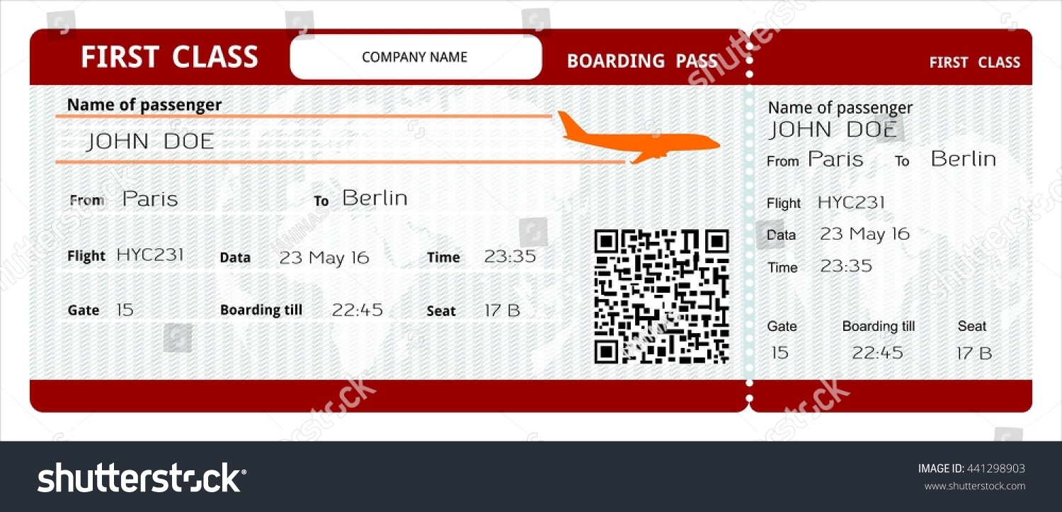 Airline Ticket Passenger Name Aeroplane Coupon Stock Vector 441298903 ...