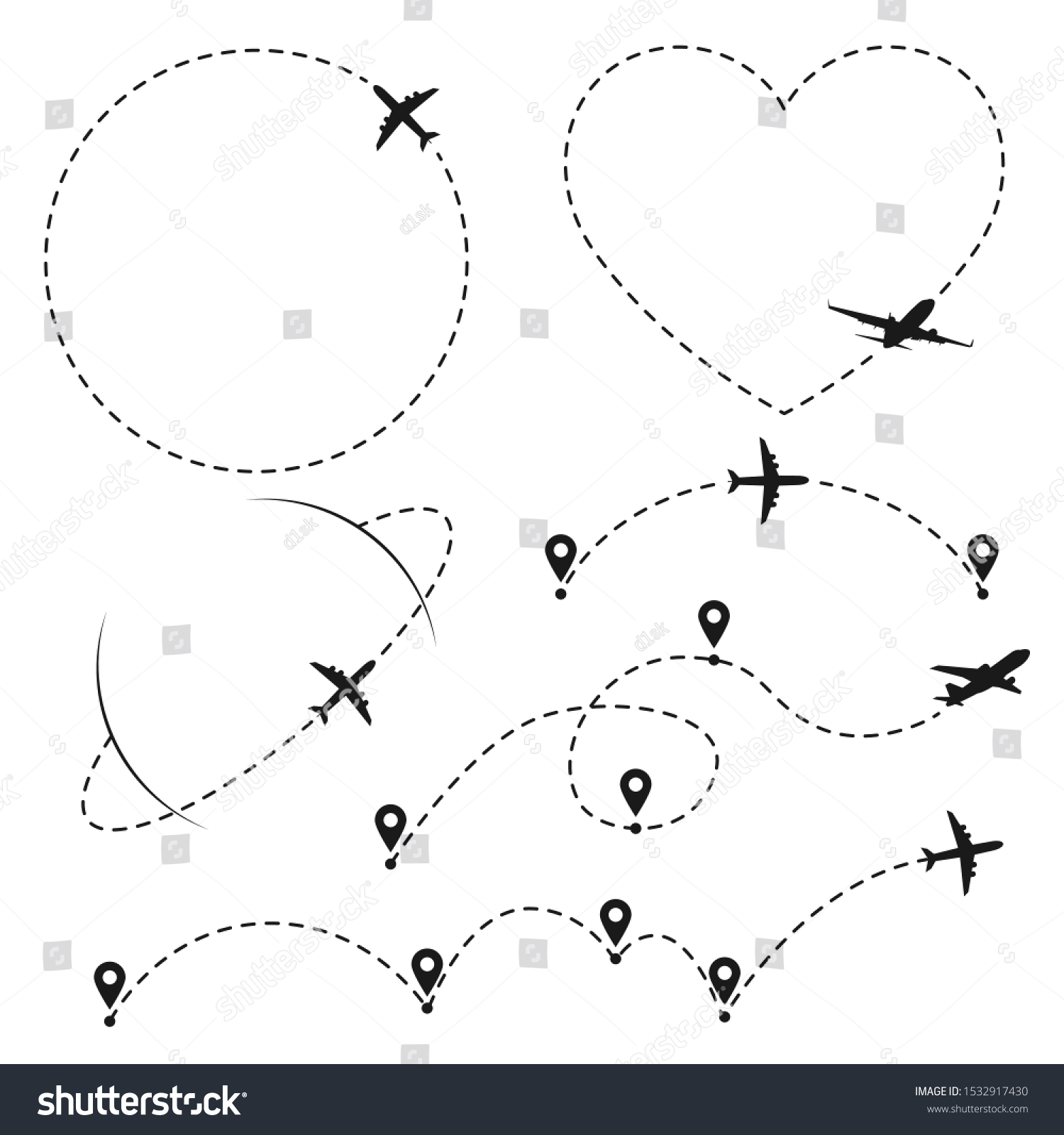 Airplane Flight Route Pins Stock Vector Royalty Free 1532917430