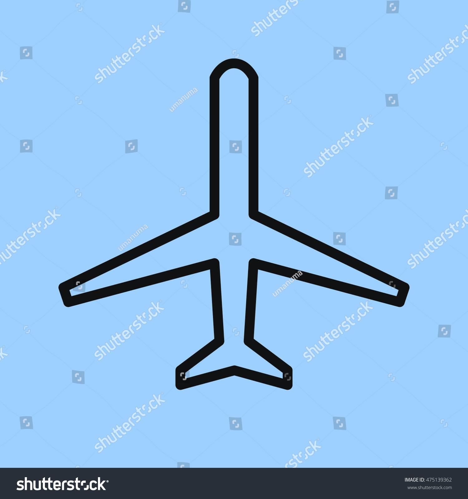 airplane icon simple passenger or transport aircraft top view flat thin line drawing