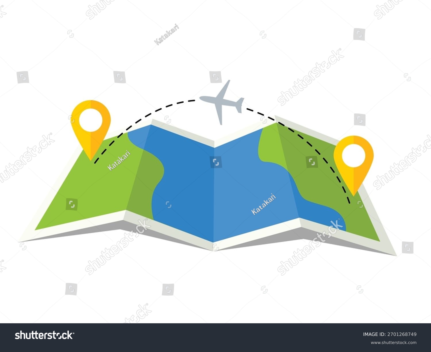 travel map with airplane and yellow markers clip art preview