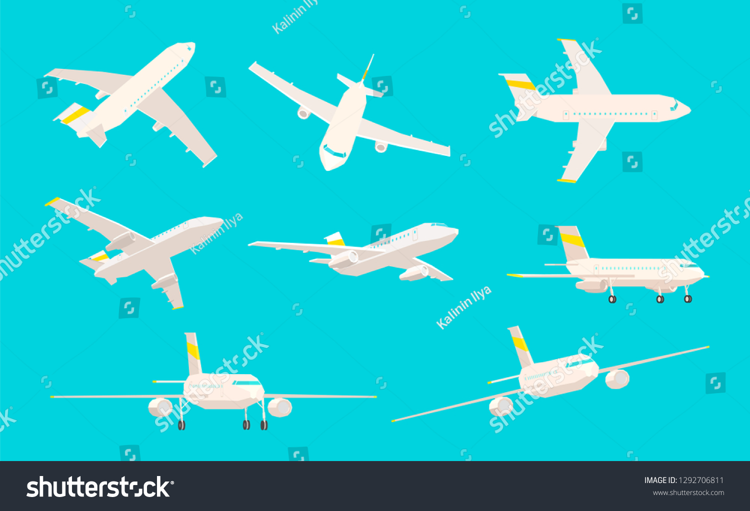 Airplane Set Different Angles Sight On Stock Vector (Royalty Free ...