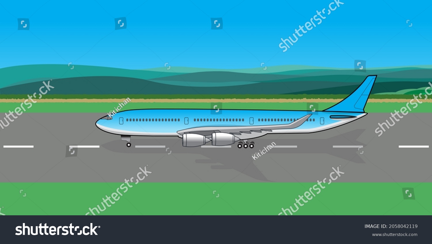 Airplane Side View Runway Drawing Vector 库存矢量图（免版税）2058042119