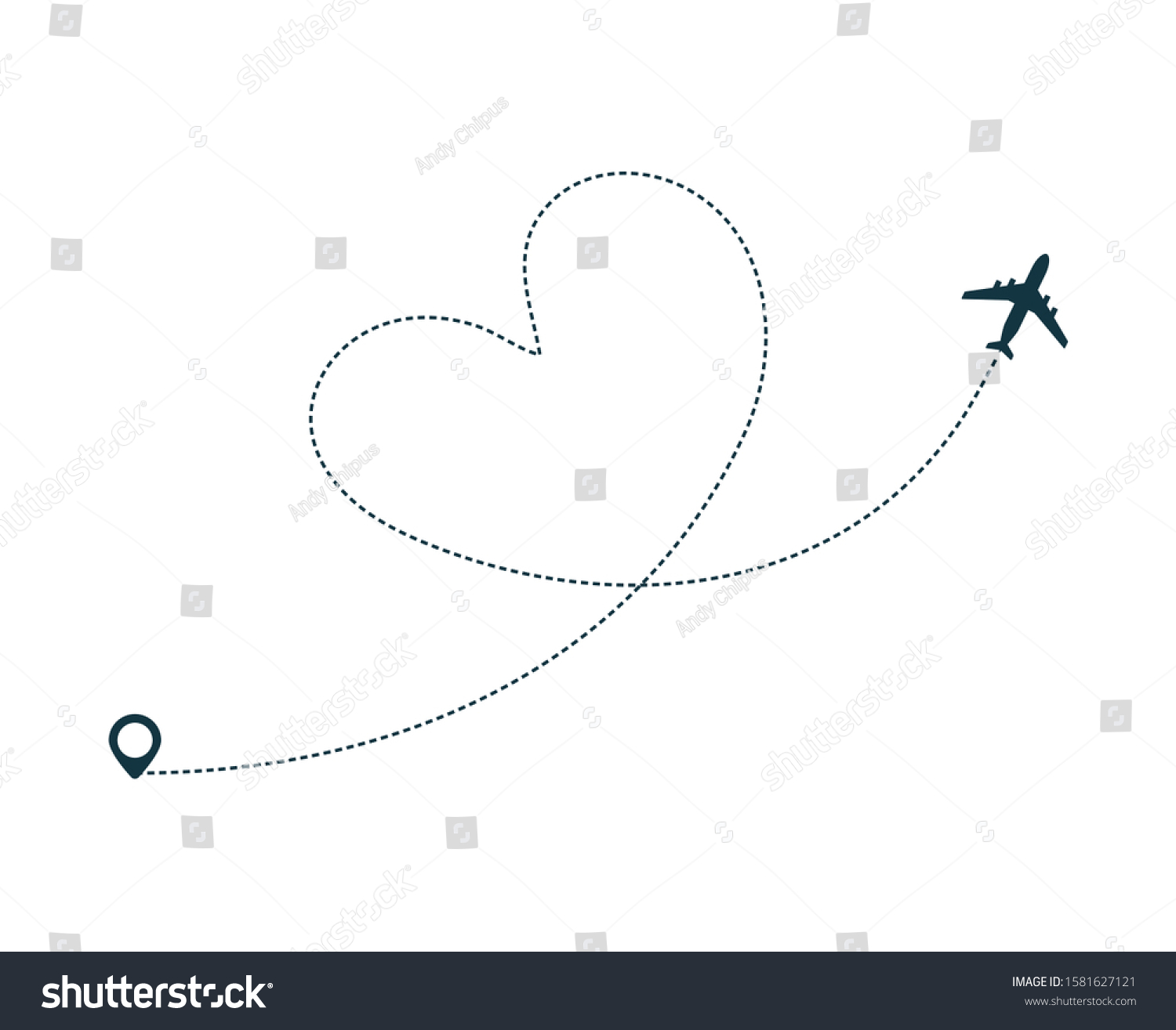 Airplane Silhouette Icon Dotted Line Path Stock Vector (Royalty Free ...