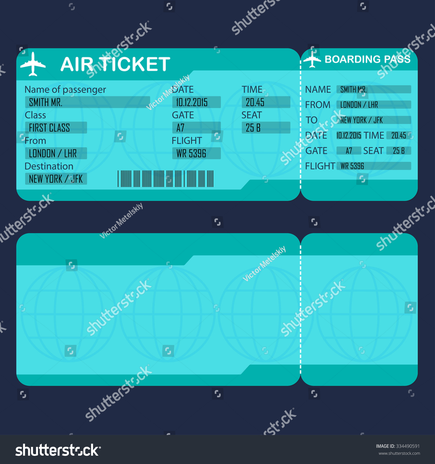 Airplane Ticket Detailed Blank Air Ticket Vector De Stock Libre De Regalías 334490591 