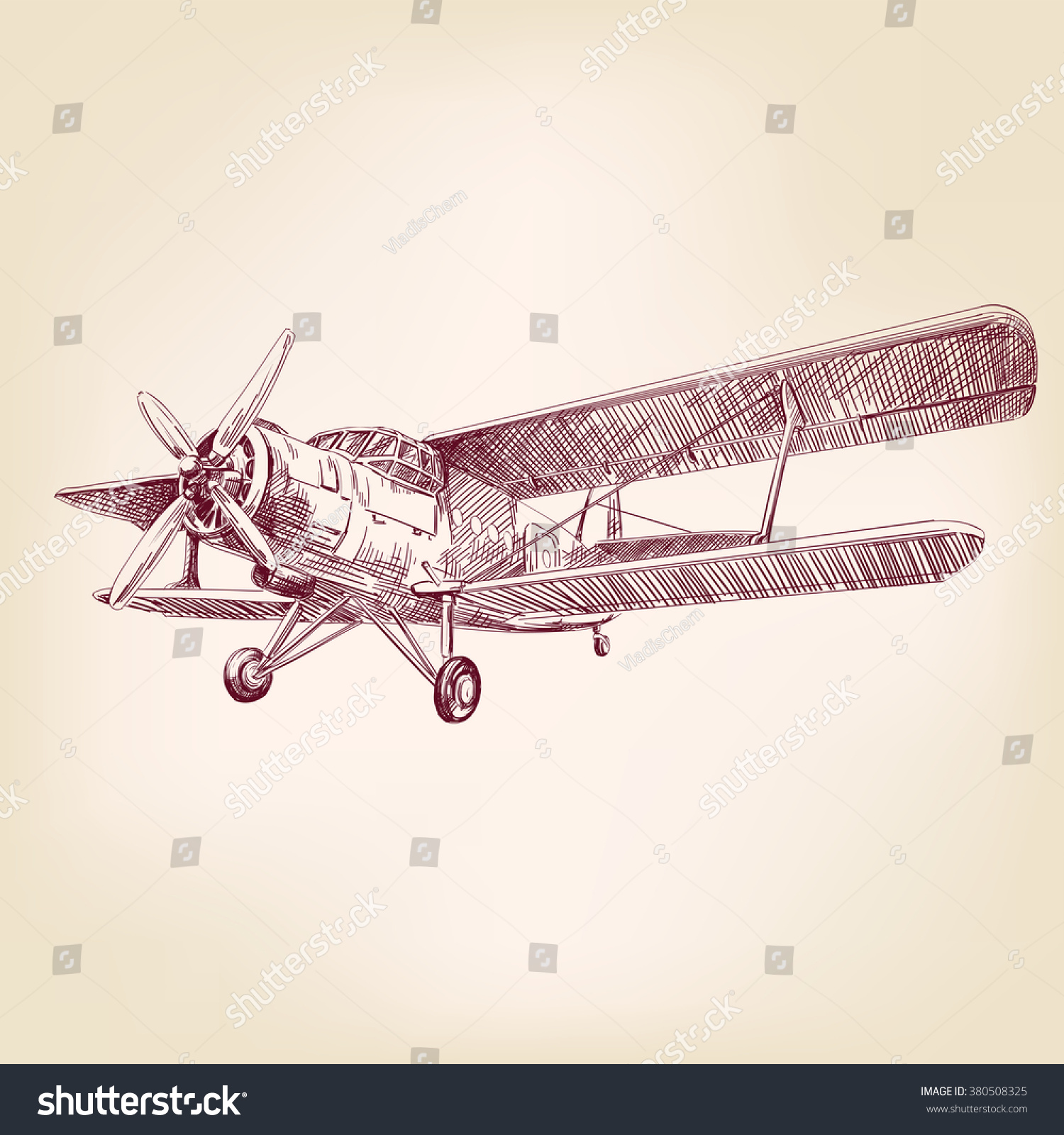 Airplane Vintage Hand Drawn Vector Llustration Realistic Sketch ...