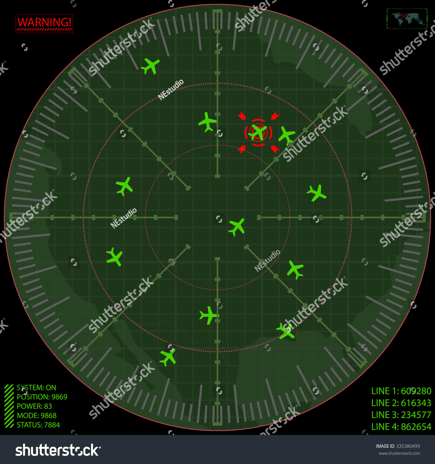 Airport Air Traffic Control Radar Screen With Planes On A Gri Stock ...